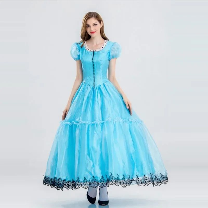 in Wonderland Costume Girls Cosplay Baby Blue Costume Long Dress Masquerade Carnival For Women Halloween Party Costumes