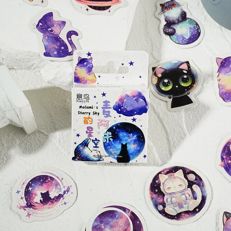 

46Pcs Boxed Cartoon Cute Animal Stickers Starry Sky Theme DIY Scrapbook Handbook Material Stickers