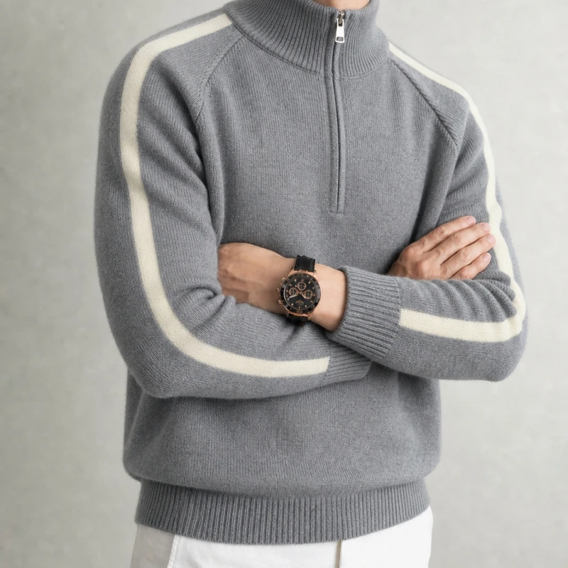 High Quality Zipper Semi High neck Sweater Men's Autumn Winter Warm New Item Youth Sports Leisure Loose Korean Knitted Pullover