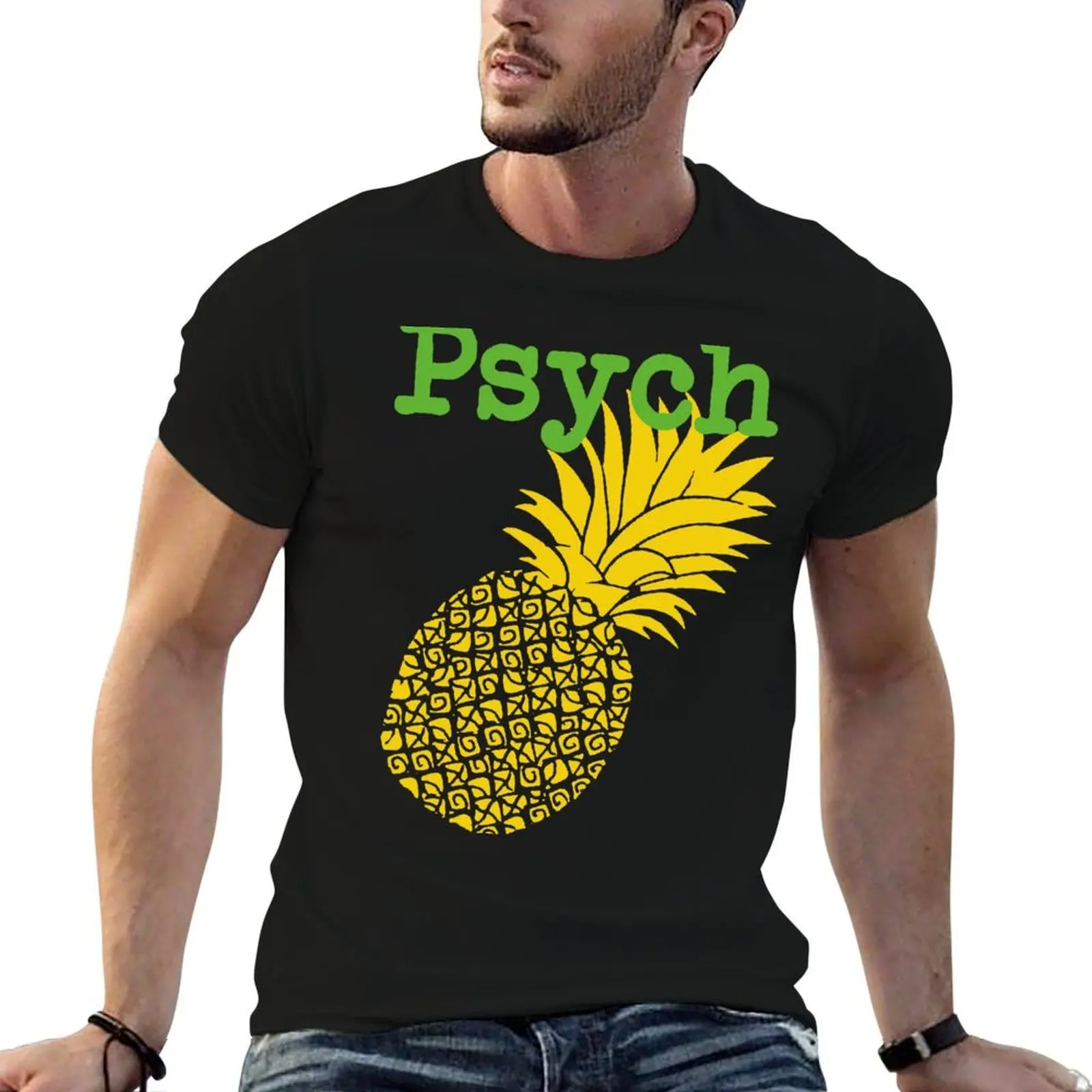 

Minimalist Psych TV Show Pop Culture Lime Yellow Fun Green Pineapple T-Shirt t shirt man cotton man t shirt cotton T-Shirt