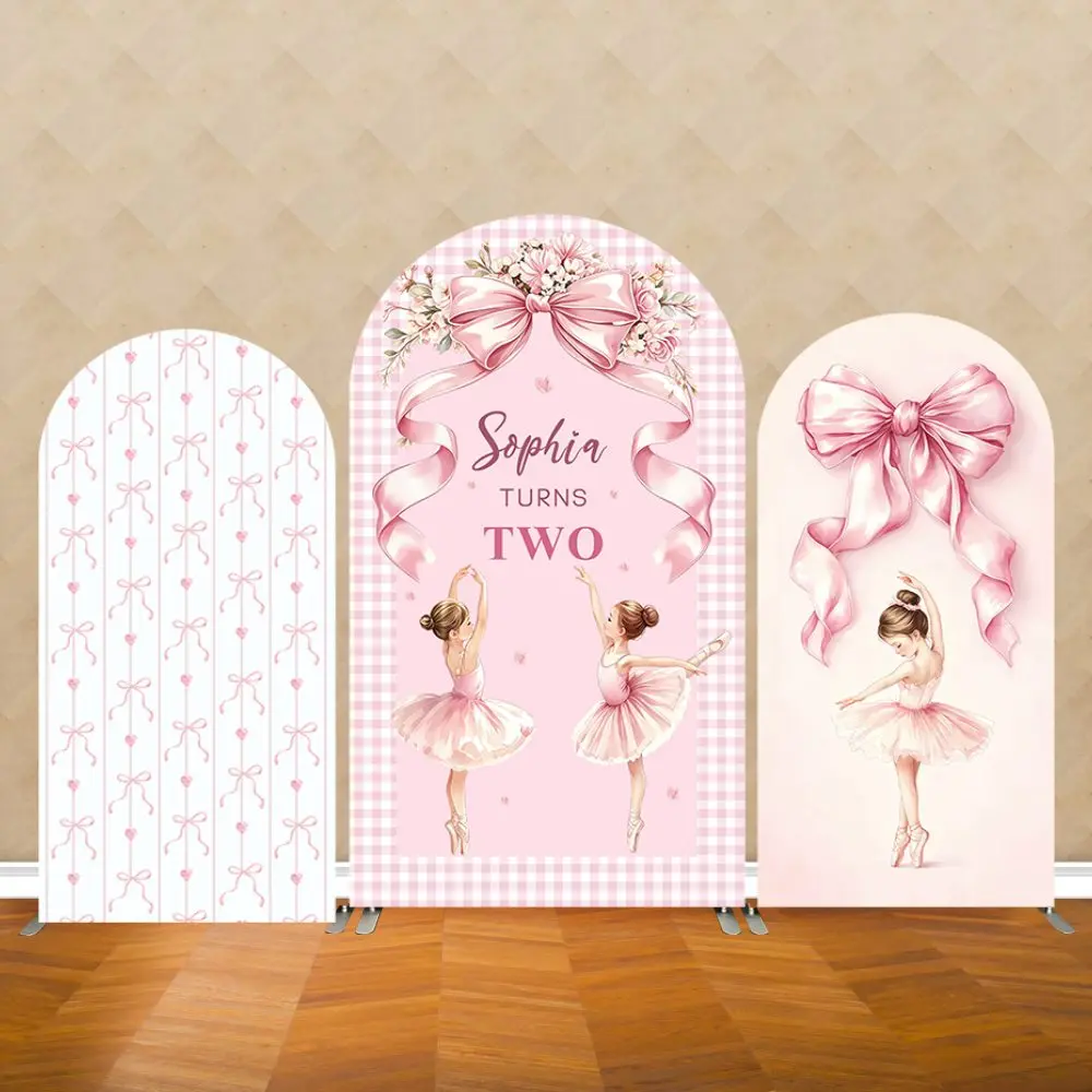Custom Pink Ballet Arch Backdrop Cover Floral Dance Dress Bow Girl Birthday Party Baby Shower Decoration Background