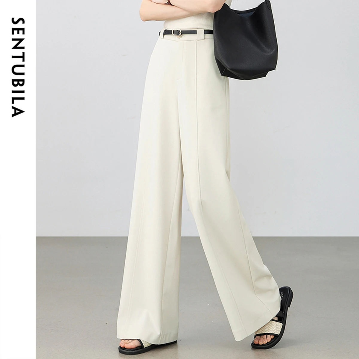 

SENTUBILA Straight Women's Pants 2025 Spring Summer Knitted Workwear High-waist Solid Color Full-length Trousers 151K58861