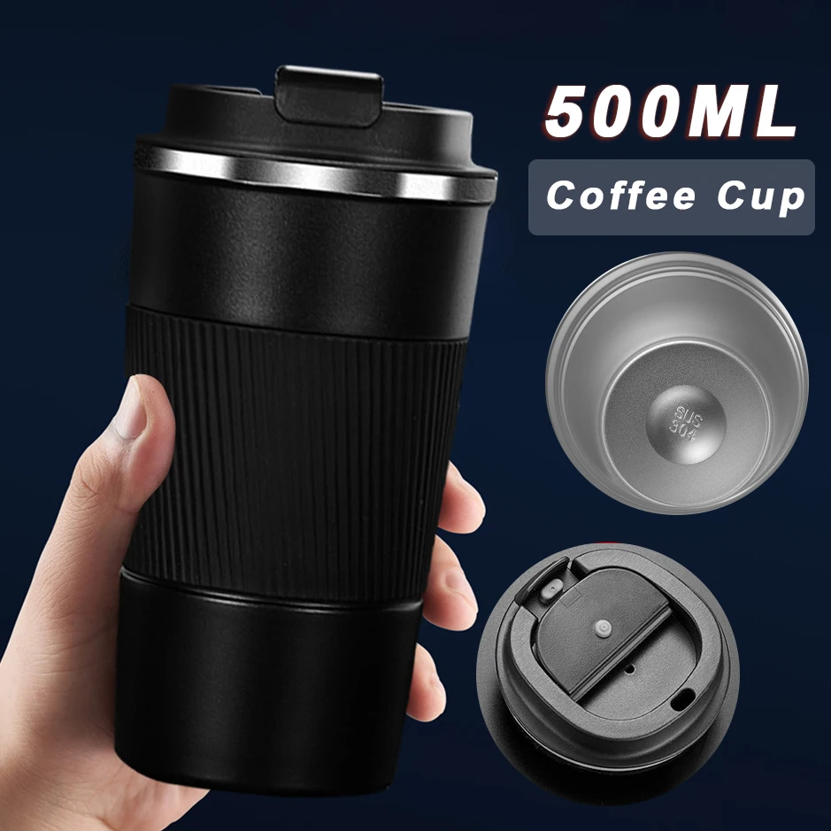 500ML Stainless Steel Coffee Cup Portable Thermal Cup Leak-Proof Non-Slip Car Water Cups Vacuum Travel Insulated Water Bottle