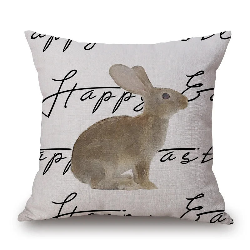 Happy Easter Cushion Covers Brown Bunny Carrot Wreath Print Decorative Sofa Throw Pillow Case