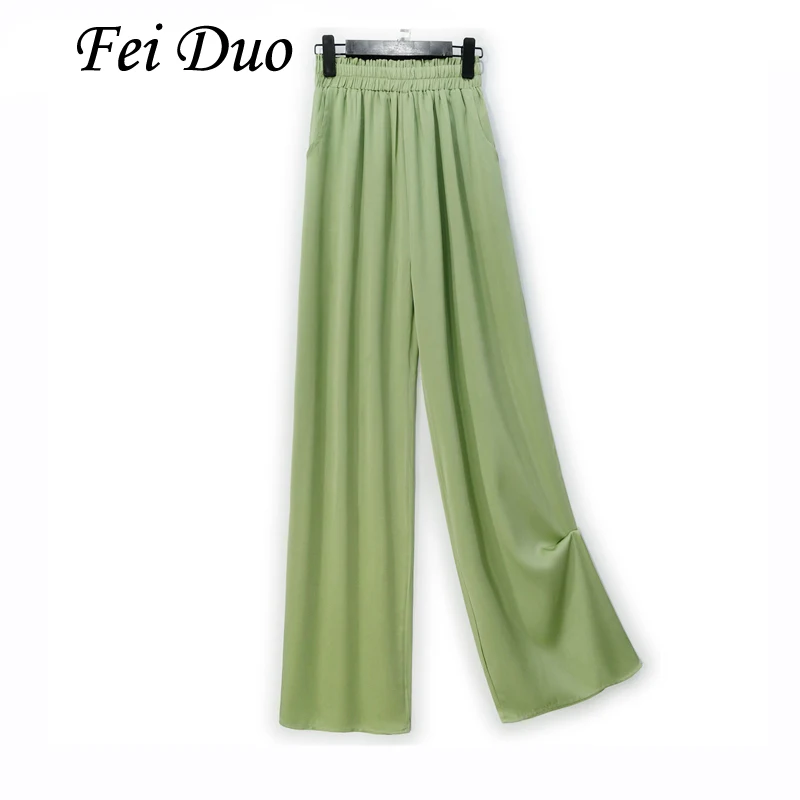 

2025 Women's Fashion Spring New 93% Natural Mulberry Silk Elastic Double Qiao Satin Flower Bud Waist Casual Straight Leg Pants