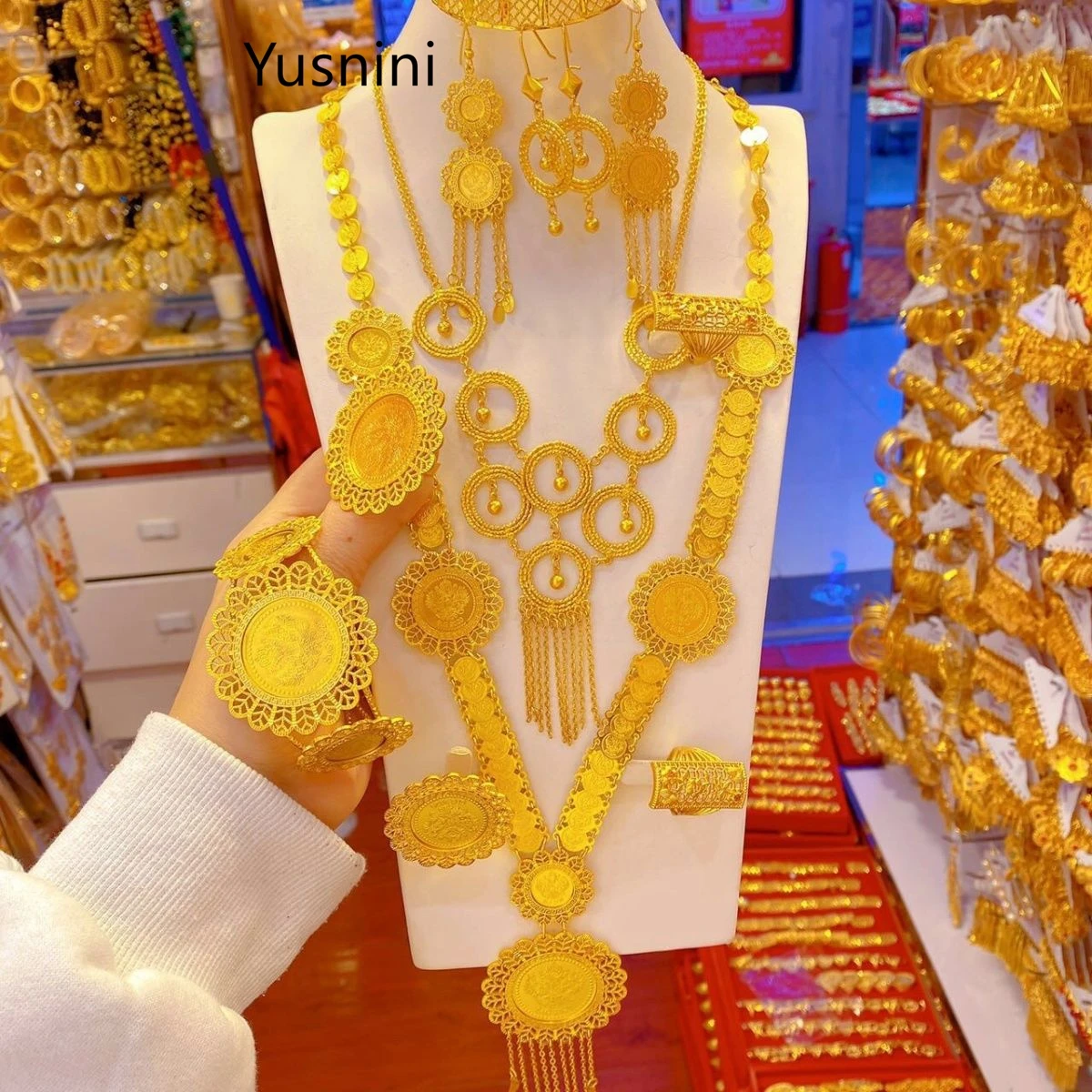 Luxury Jewelry 10 Piece Set Dubai Jewelry 24K Gold Plated Necklace Earrings Bracelets Women's Rings Wedding Party Accessories - view 5
