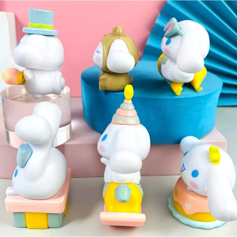 6pcs Cinnamoroll Sanrio Anime Figures Cinnamon Cake Party Series Kawaii Model Doll Collection Toys Ornament Kids Birthday Gifts