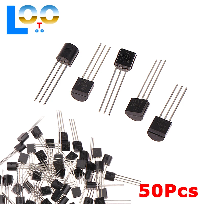 50 pezzi DIYTZT 2n3904 2n3906 2n4403 2n2907 2n4401 2n2222 Pn2222 2n5551 2n5401 NPN Transistor a bassa potenza