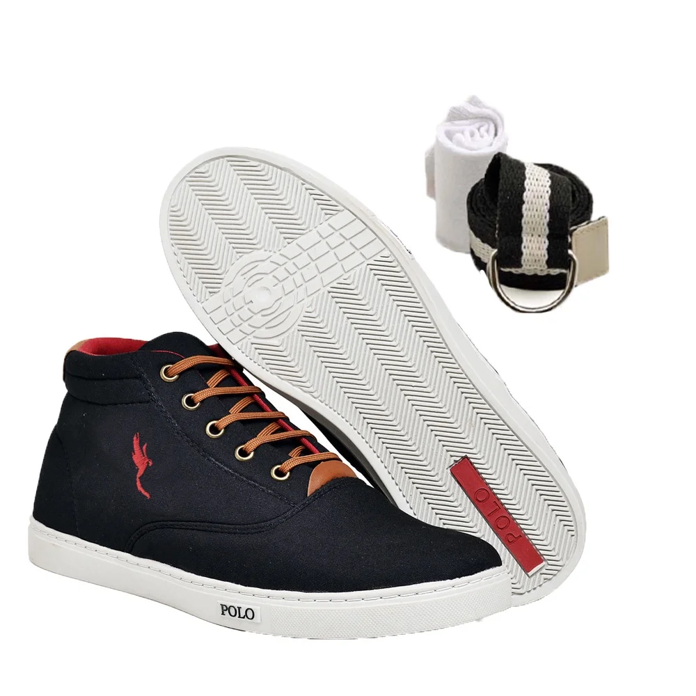 Men's Shoes Shoes High Cano with Belt and Half Polo Blu Casual Combination