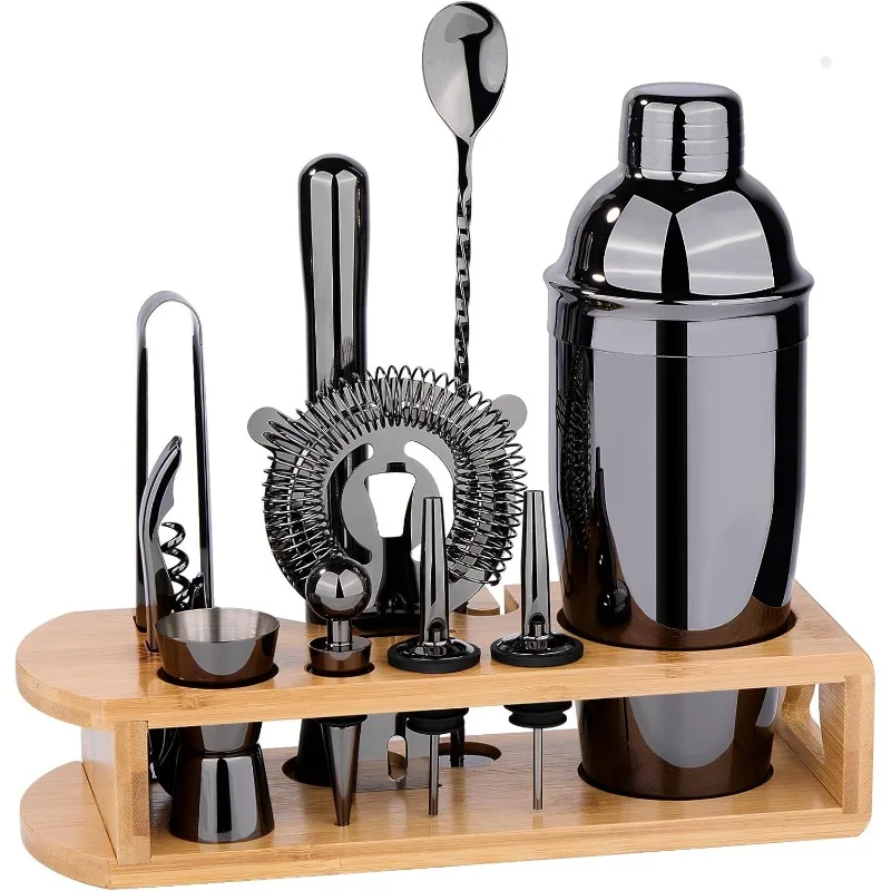 Cocktail Shaker Set Bartender Kit : 12-Piece Bar Tool Set with Bamboo Stand | Bar Set with All Practical Bar Accessories