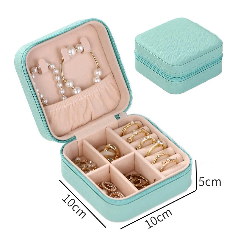 Portable Mini Jewelry Storage Box Travel Organizer Jewelry Case Leather Storage Earrings Necklace Ring Jewelry Organizer Display
