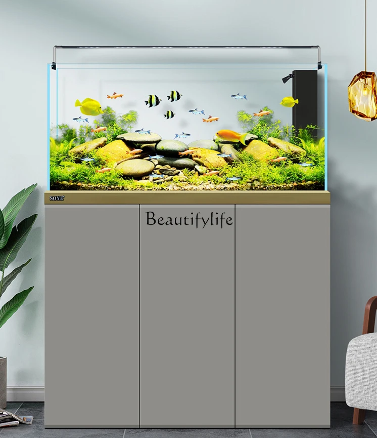 

Fish Tank Landscape Super White Ecological Water Plants Living Room Glass Bottom Filter Household Floor Medium Large