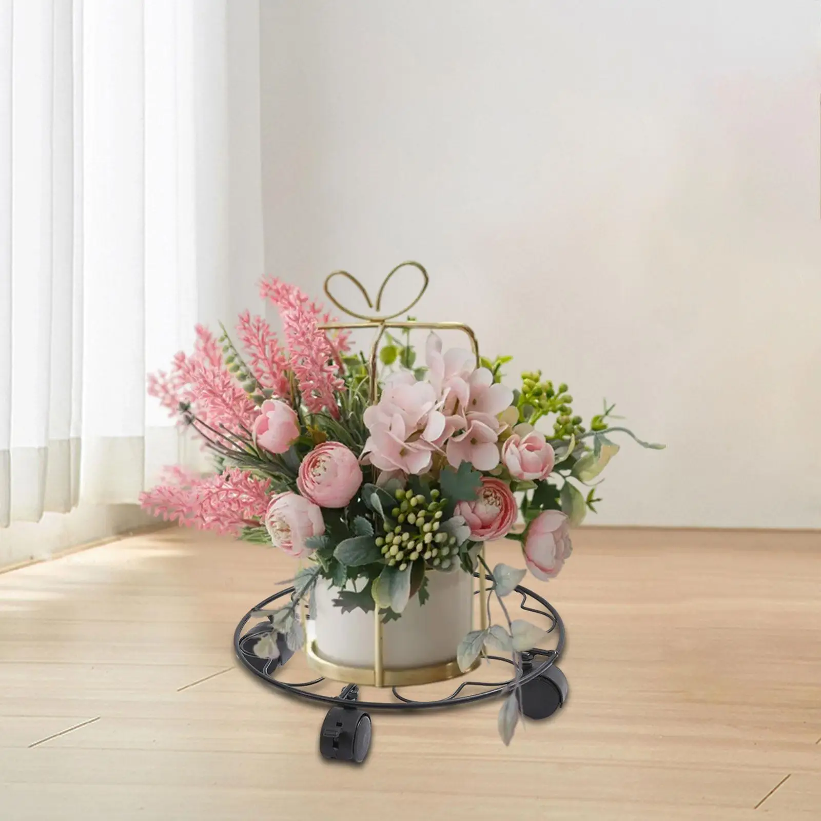 Hollow Heart Pot Caddy with Lockable Wheels Garden Movable Rolling Plant Stand for Living Room Flower Pots Patio Moving Vase