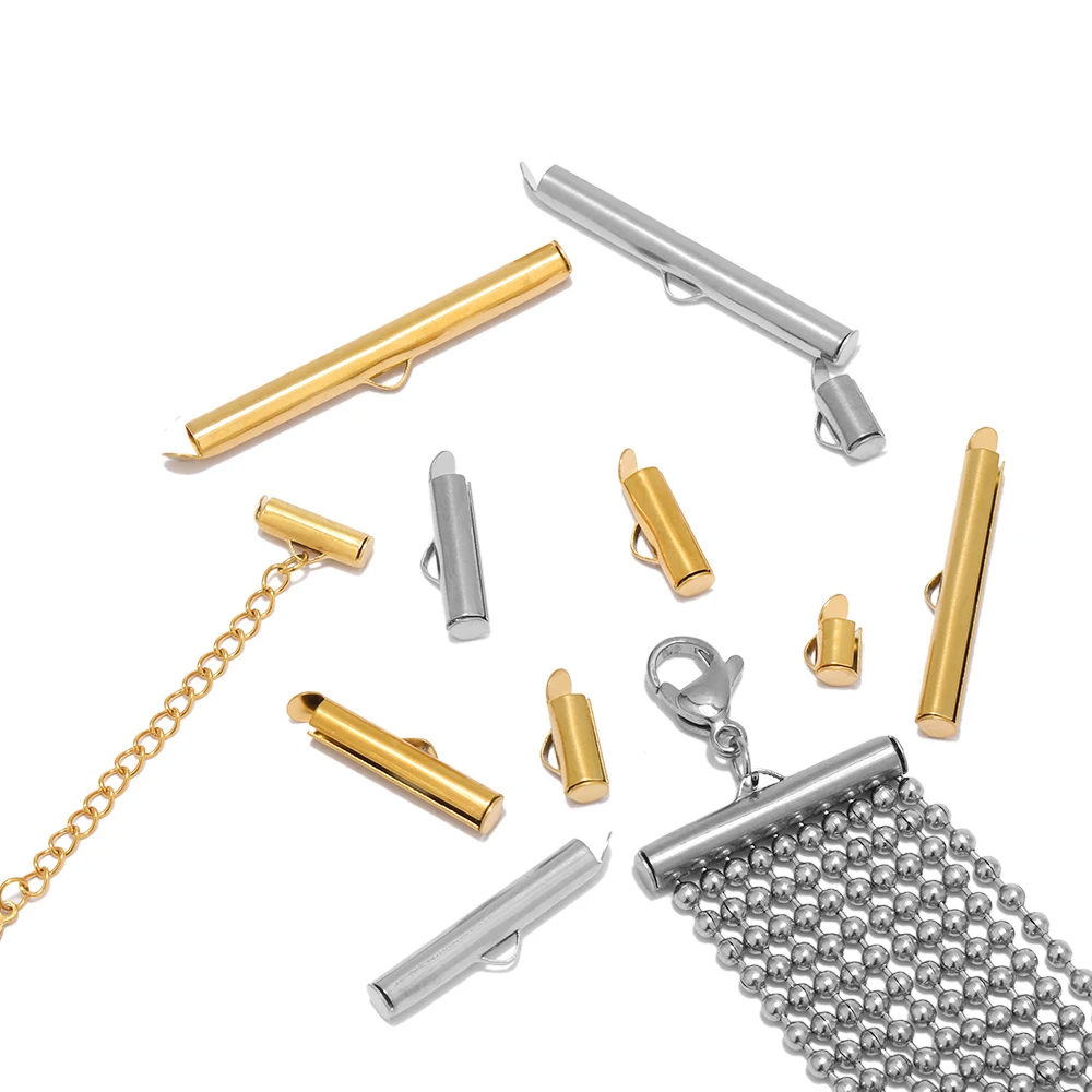 

20pcs Stainless Steel Crimp End Caps Slider Clasp Buckles Tubes Connectors Findings for DIY Bracelets Necklaces Jewelry Making