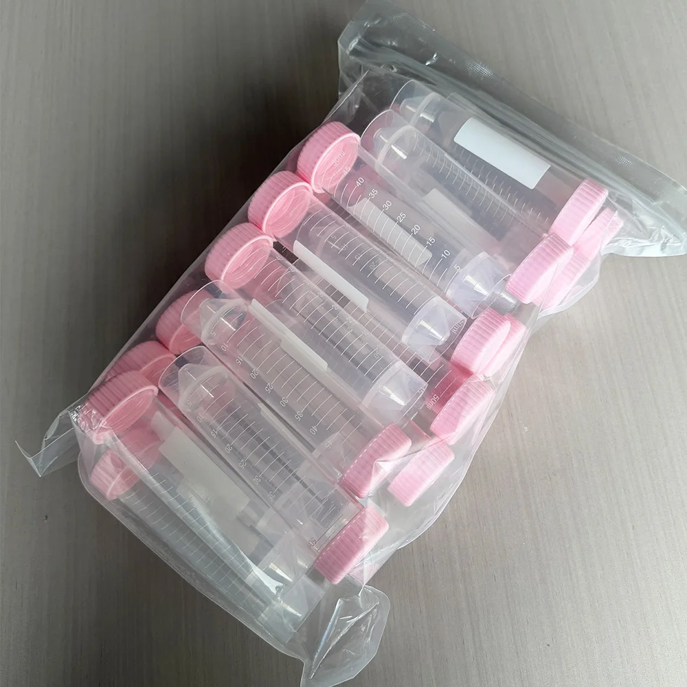 50ml Pink Pointed Flat-Bottom Centrifuge Tubes, 25 Pcs Per Pack, Sealed Packaging, School Laboratory Sample Tubes, Pp Material
