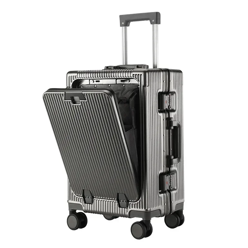 Maleta portátil de 20 pulgadas con Apertura frontal, maleta con carrito de carga USB, marco de aluminio para ordenador portátil, equipaje, nueva
