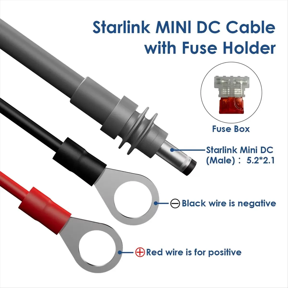 (ABGQ) For Starlink Mini Power Cable 18AWG Wiring Extension Harness with Automotive Fuse Holder ATC/ATO DC Plug Waterproof 10m