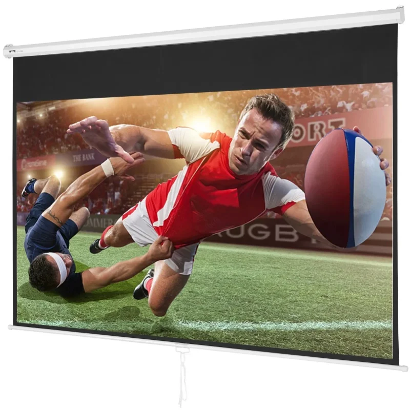 Manuell einziehbare Projektionsleinwand 100 Zoll 16:9 HD 4K Weißer PVC-Stoff Weitwinkel-Farbbildschirm Faltenresistent für Heimkino Wohnzimmer Schlafzimmer Unterhaltung im Innenbereich, Versand aus