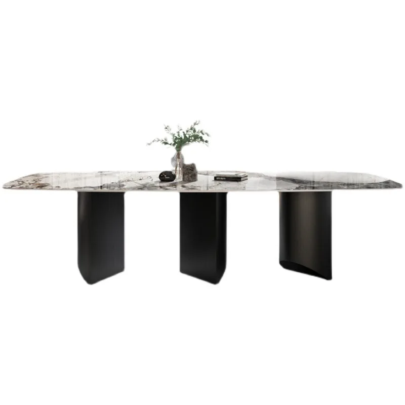 

Italian light luxury natural rock slab dining table modern simple home