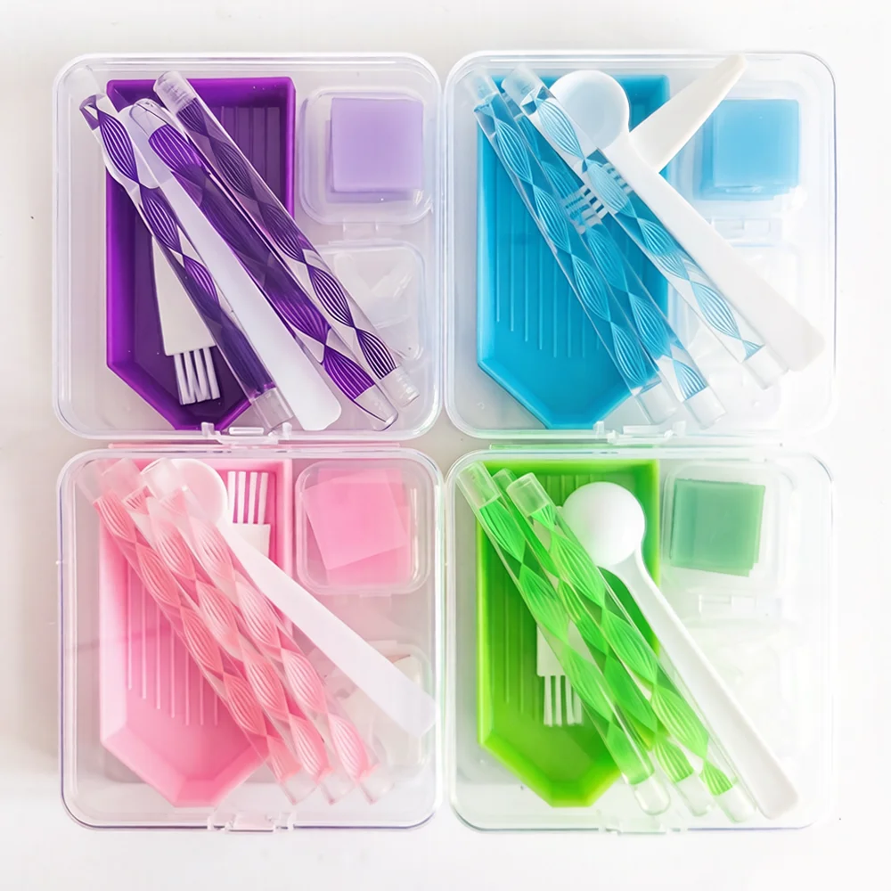 DIY Diamantmalerei Werkzeugset 4-Farben-Aufbewahrungsbox mit Tablett Wachs-Pinzetten-Stift-Set 5D Diamant-Stickerei Zubehör Bastelwerkzeuge – Detail 1