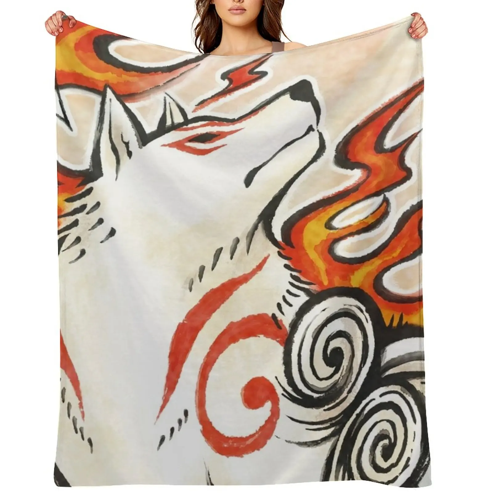 Okami Amaterasu Wolf Spirit Japanese Sun God Throw Blanket funny gift Flannel Fabric Cute Plaid warm winter Blankets