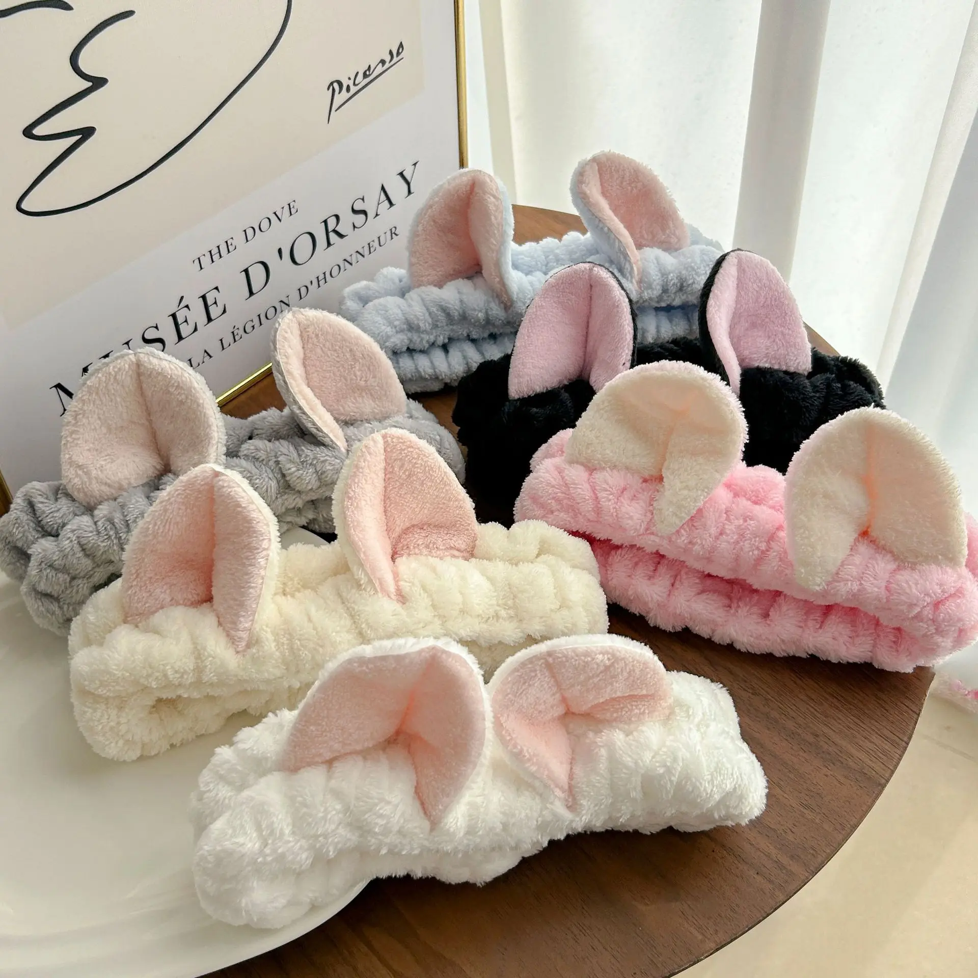 

Adjustable Cat Ear Headband for Women Non-Slip Wide Band Hair Wrap for Facial Skincare Makeup Washing Plush Fluffy Headwear