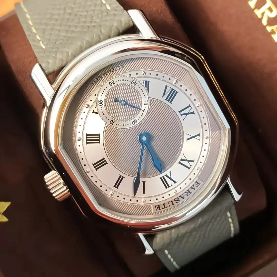 FARASUTE Men Automatic Watch 38mm Oval Case Mechanical Wristwatch Sapphire 50m Waterproof Peacock Movement Small Second Dial