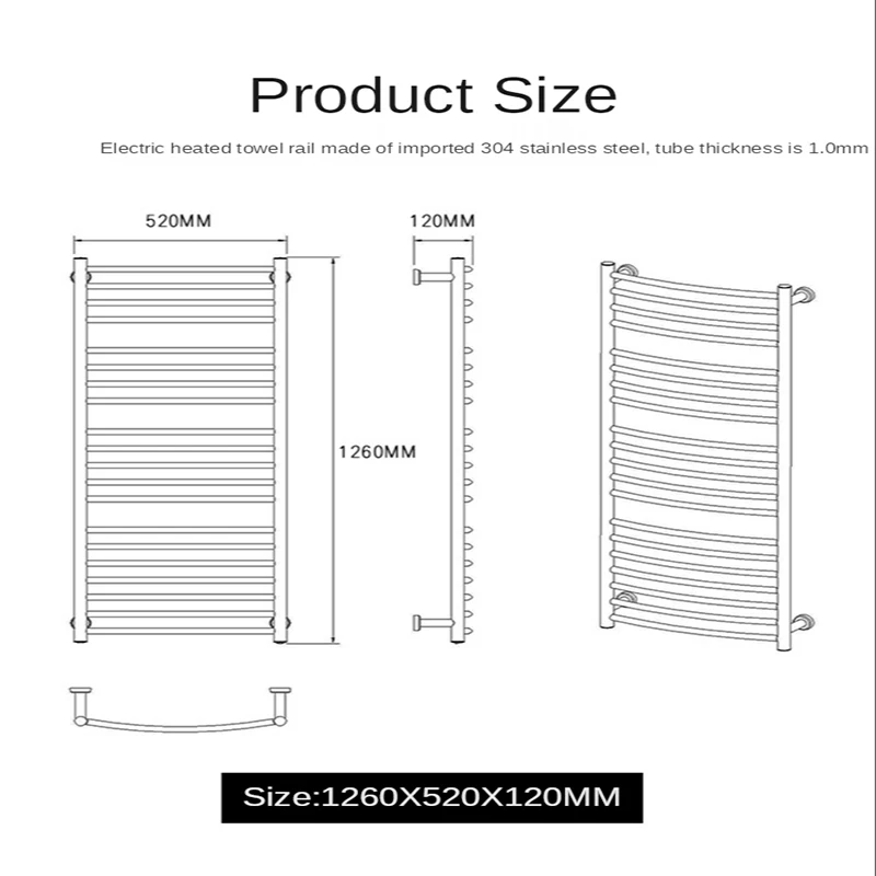 Perforation-free Smart Electric Heating Towel Rack Bathroom Bathroom Heating and Drying Stainless Steel Rack