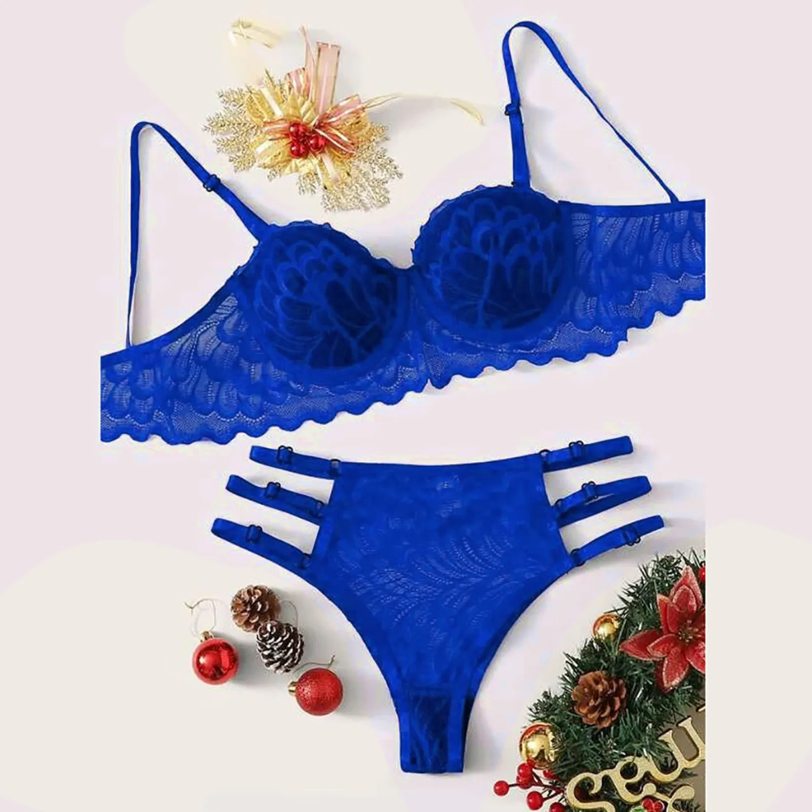 Floral Printed Sexy Lace Lingerie Set Lifts Shapes Bra Underwear Sleepwear Steel Ring Pajamas Garter Underwear Women Set