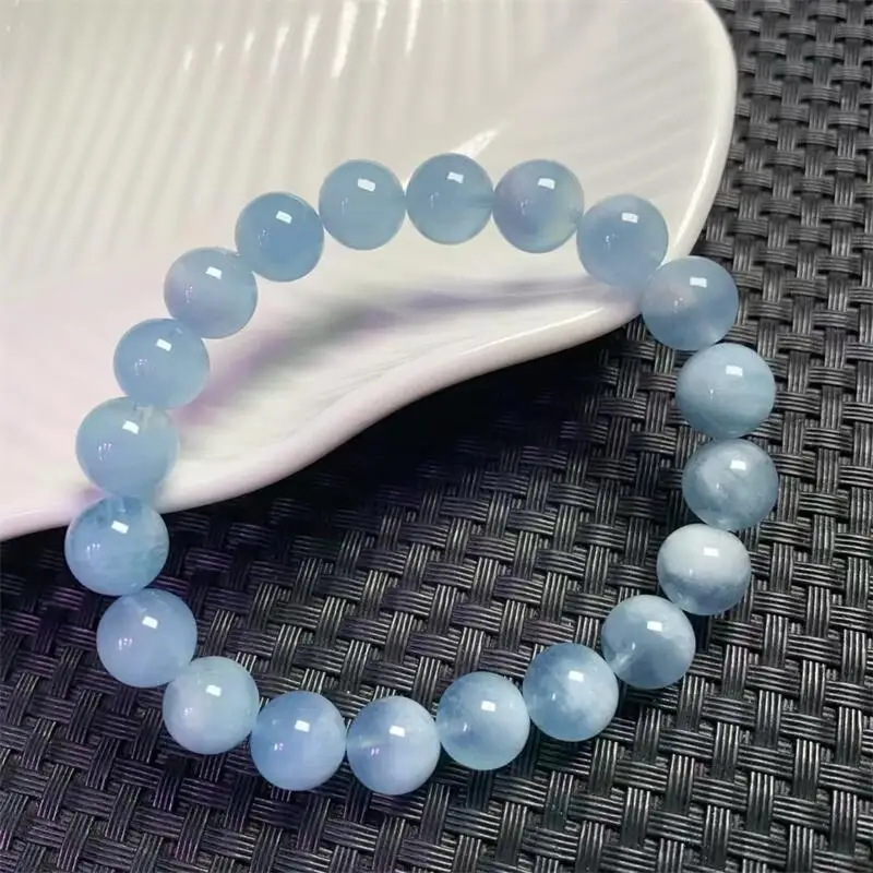 

9.7MM Natural Aquamarine Bracelet Gemstone Crystal Healing Fengshui Gemstone Bracelet Jewelry Holiday Gift 1PCS