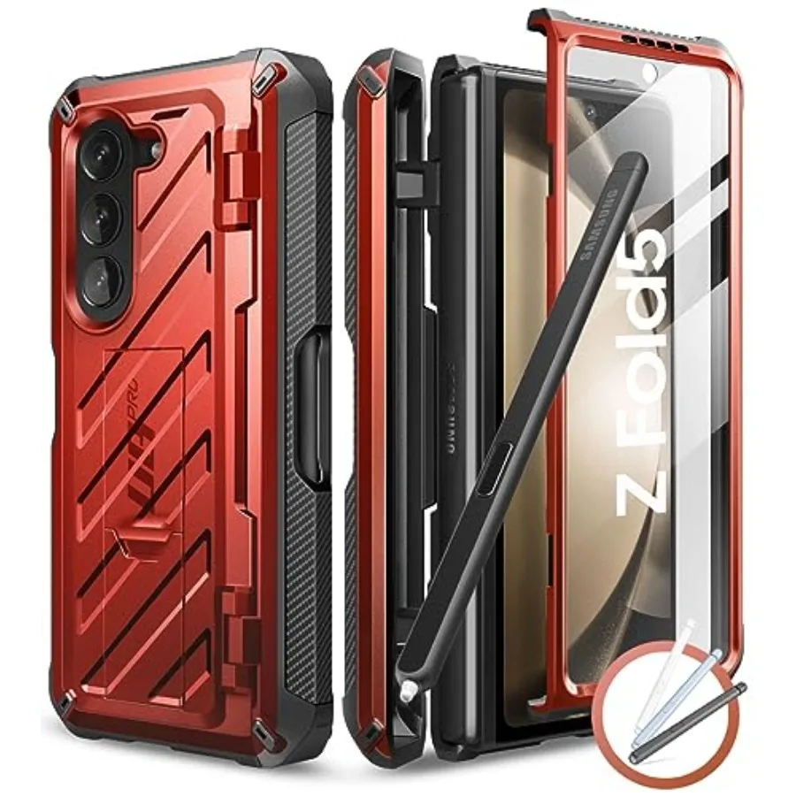 

Прочный защитный чехол для Galaxy Z Fold 5 с держателем для S Pen и встроенной защитной пленкой для экрана, цвет ружиевого оттенка, защита военного класса