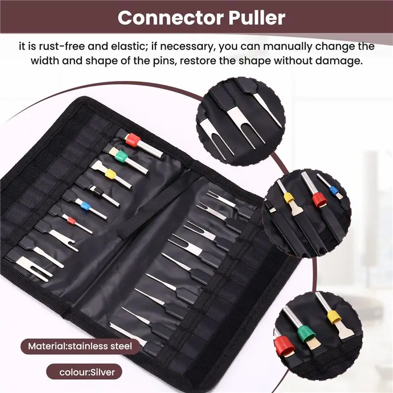 Auto Terminal Removal Tool, Car Electrical Wiring Pin Extractor Connector Puller Kit ,Depinning Tool Set(18Pcs)-ABQU