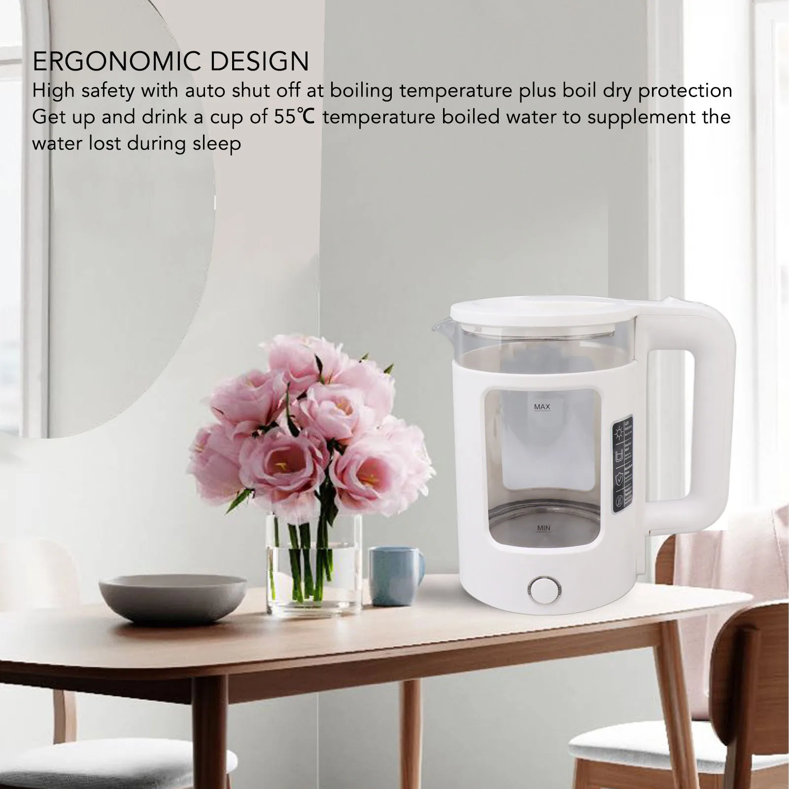 2000W急速沸騰電気ケトル、コードレス、ステンレス製、2L容量、二重層構造、自動電源オフ、空焚き防止機能付き、家庭用