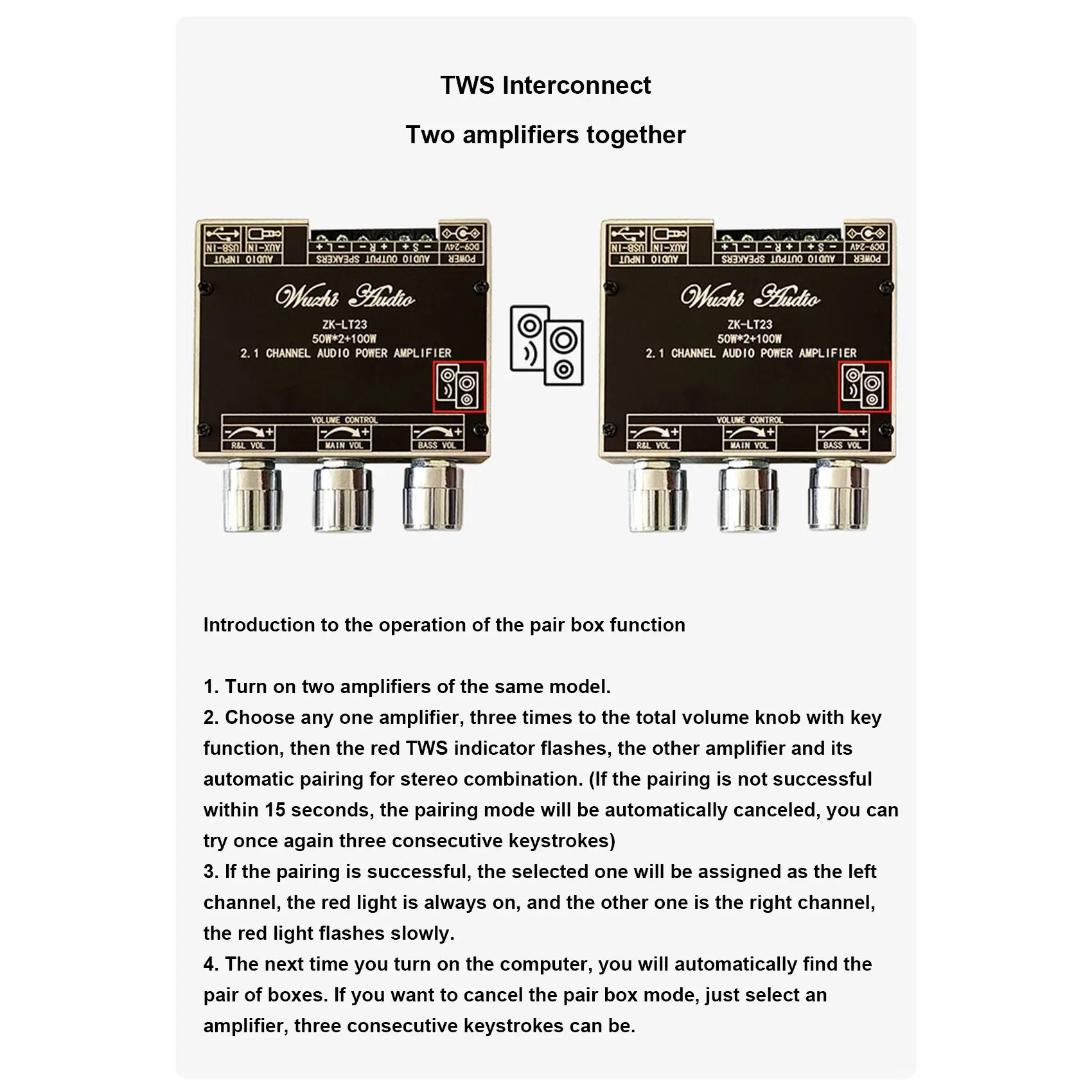 บอร์ดขยายเสียงบลูทูธ2.1ช่องสัญญาณ ZK-LT23โมดูลบอร์ด50W + 50W + 100W ซับวูฟเฟอร์ TWS True Wireless บอร์ดเสียง DC9-24V