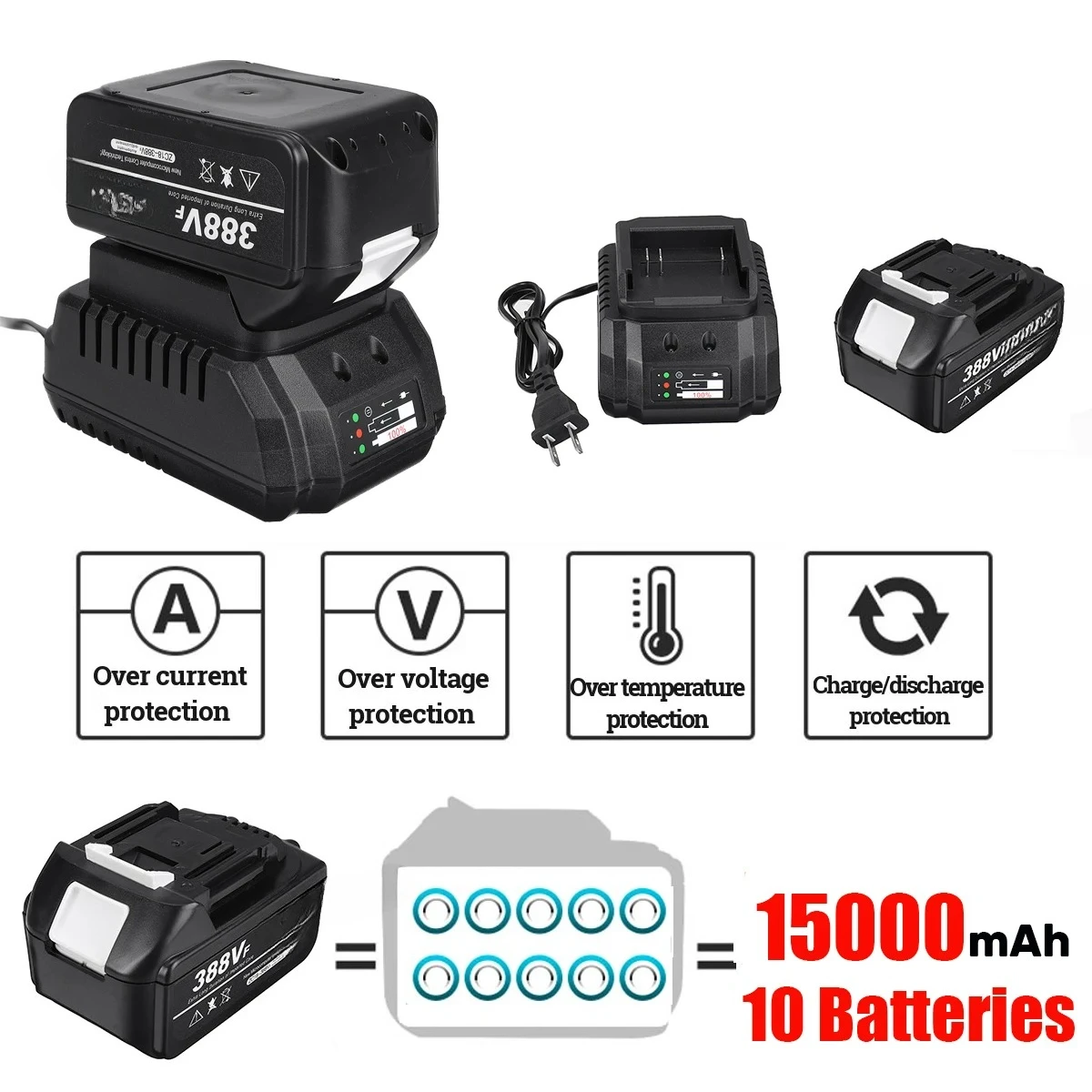 Factory Direct 2026 Drillpro 15000mAh Rechargeable Battery LED Indicator Lithium Ion Battery For Wrench Drill Power Tool