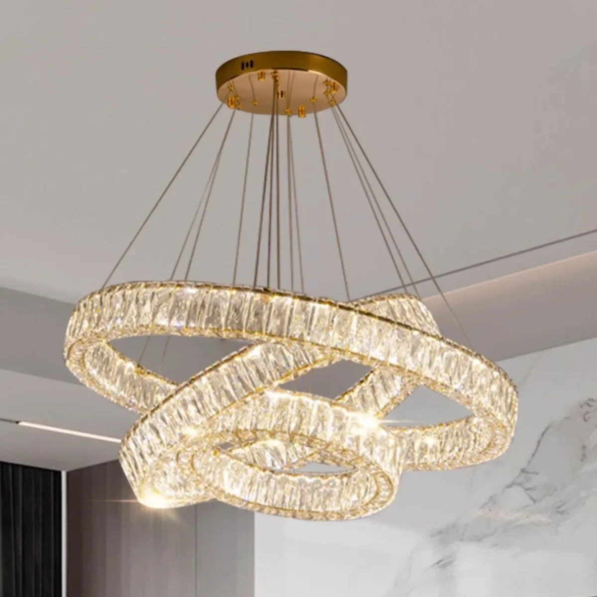 

Italian modern eye protection LED light multi-faceted luminous crystal living room simple bedroom crystal chandelier