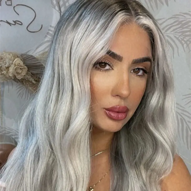 Human Hair Wigs Ombre Silver Gray Lace Front Wigs For Women Light Grey Transparent Lace 180 Density Wigs 22 inch Pre Plucked