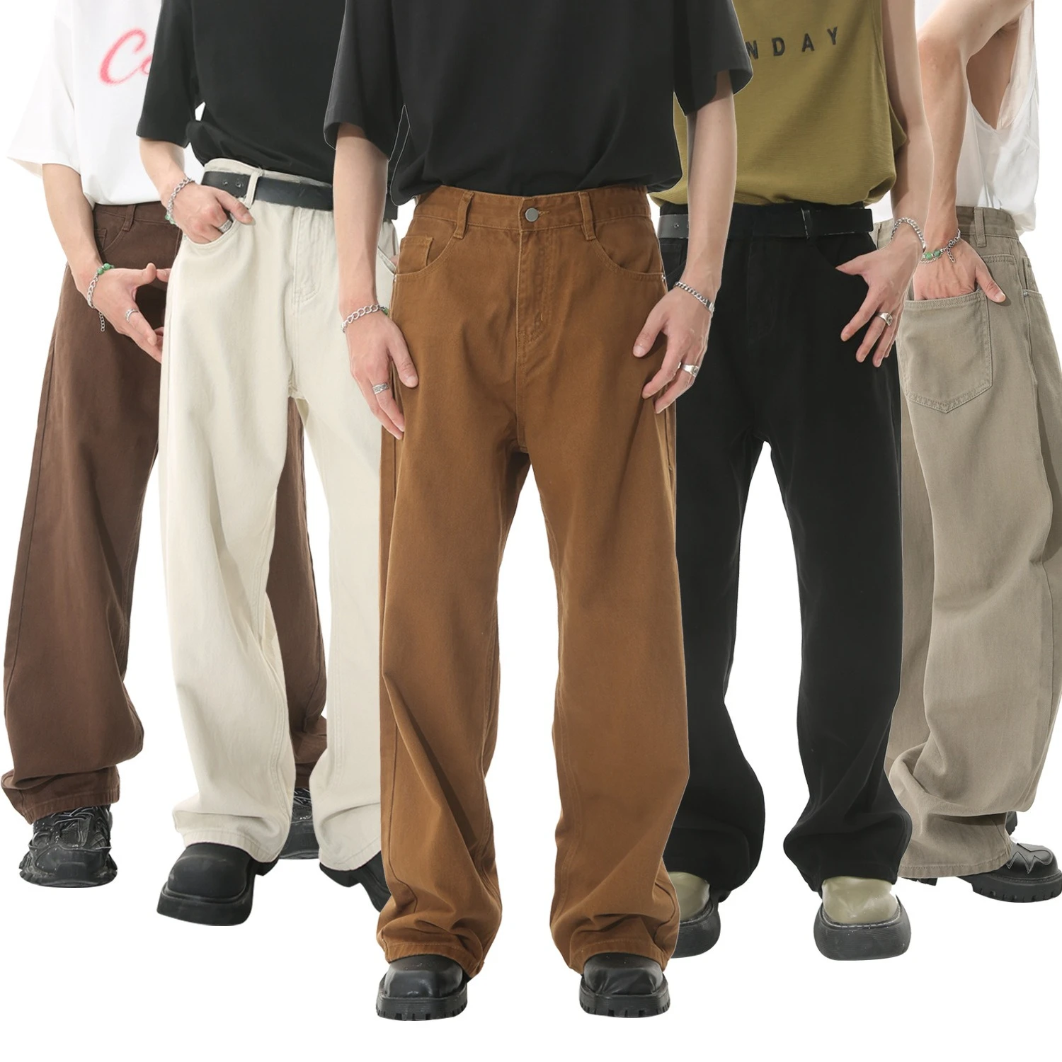 

Men Fashion Straight Loose Jeans Korean Style Mid High Denim Summer Versatile Wide Leg Trousers 2025 New Male Street