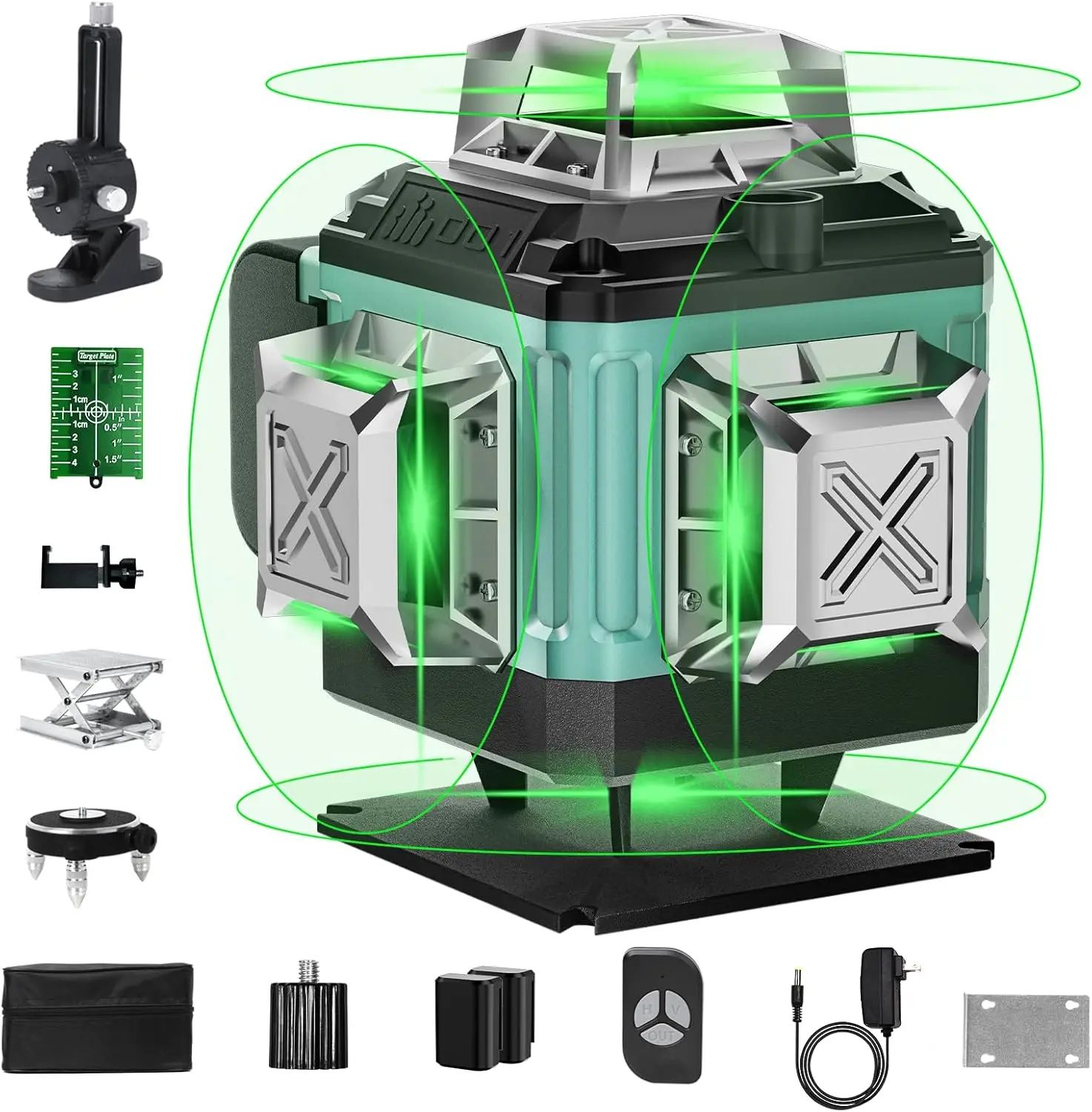 

Лазерный нивелир 16 линий 360° с автовыравниванием, 4x360 ° Профессиональный зеленый лазерный нивелир для строительства с батареями и пультом ДУ