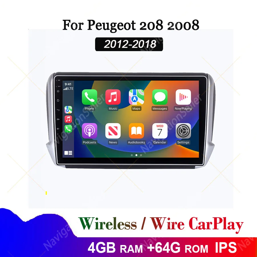 سيارة اللوحي أندرويد Carplay لبيجو 208 2008 2012-2018 راديو شاشة نظام تحديد المواقع والملاحة رئيس وحدة ستيريو نظام الوسائط المتعددة Netflix
