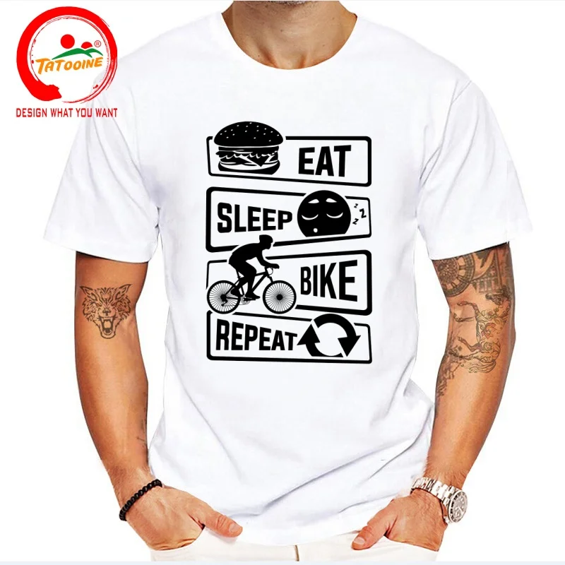 Eat Sleep Bike Repeat T Shirt Men Fashion Trendy Casual Clothing Stylish Tops Tee Shirt Leisure Tshirt Men's T-Shirt