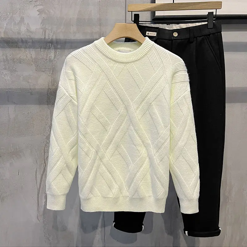 Sweater Men's Autumn and Winter Stripes Versatile New Trendy Top Solid Color Knitted Sweater Men