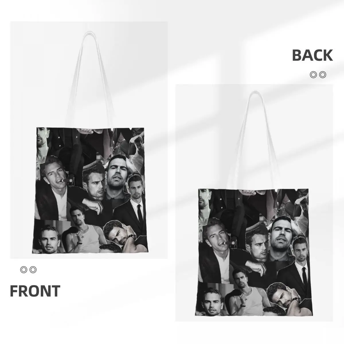 Theo James Photo Collage  Shopping Bags Canvas The Tote Bag Reusable for Girls Shoulder Tote Travel Handbag