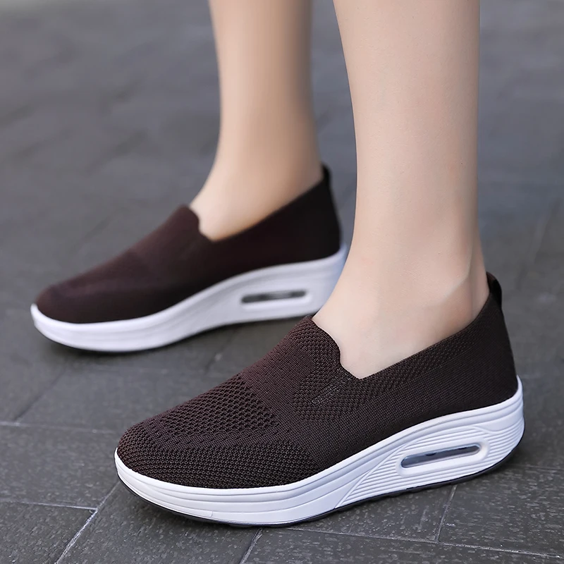 Mesh Women's Walking Shoes Breathable Casual Single Shoes Outdoor Lightweight Anti Slip Sports Thick Soled Vulcanized Shoes