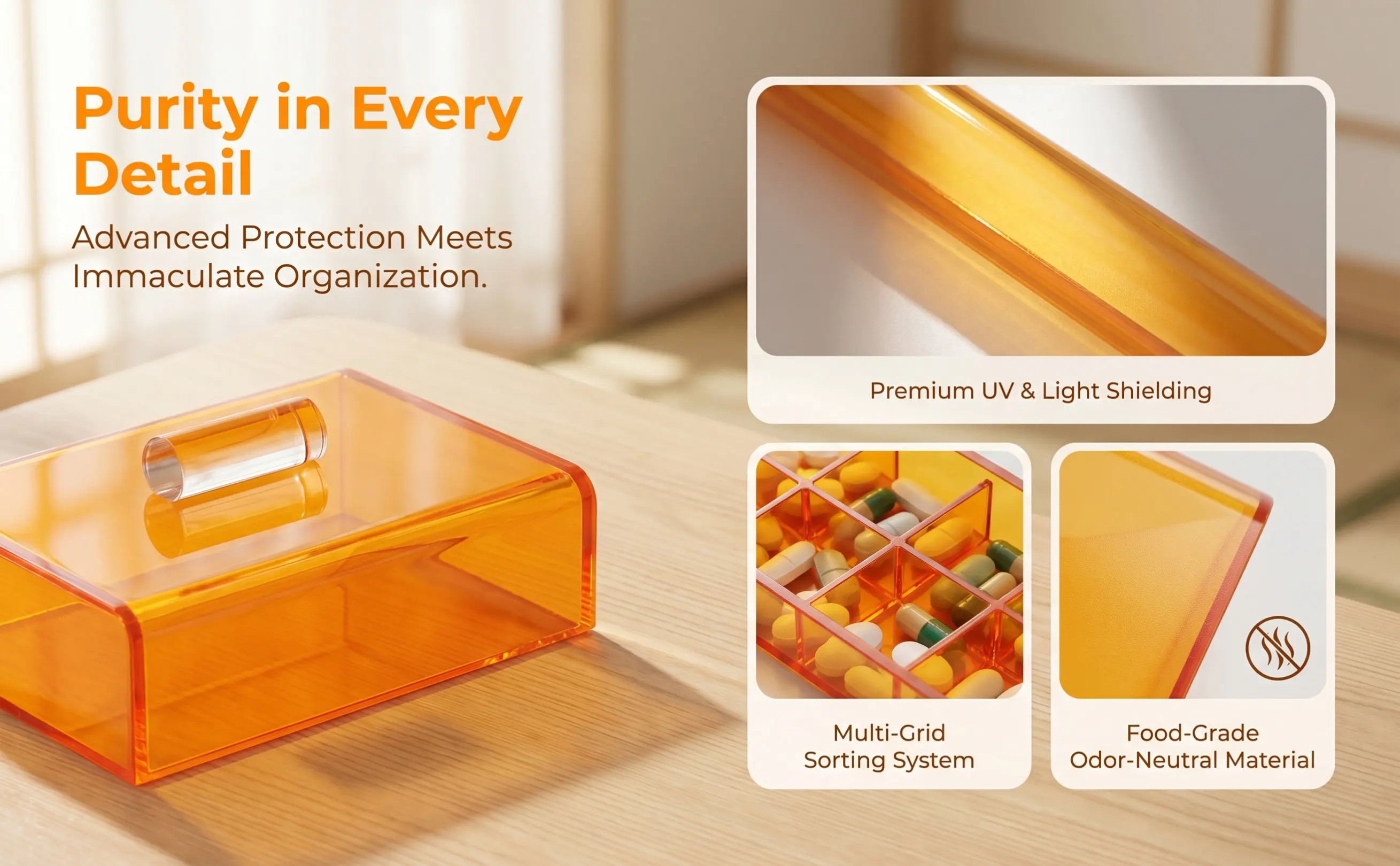 Lightproof Medicine Storage Box Mini Pill Case Portable Small Amber Uv Blocking Storage Container for Light Sensitive Medicine