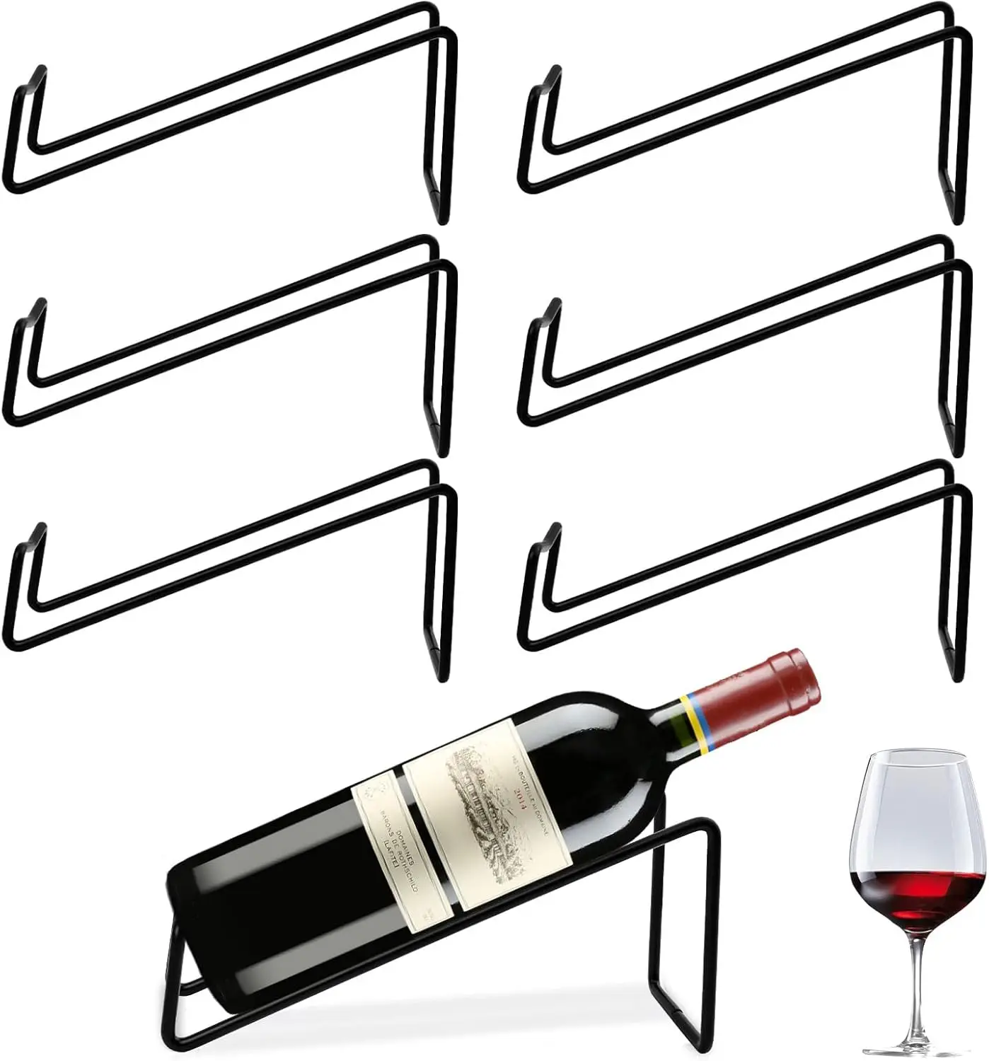 

Набор из 6 железных подставок для винных бутылок для кухни, домашнего декора, бара - черный