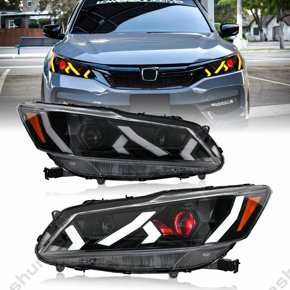 Pair LED Headlights For Honda Accord 9th Gen 2013-2015 4-Door Sedan Headlight Assembly Front Lights Turn Signal DRL Head Lamp