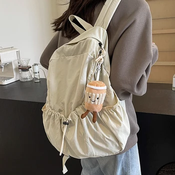 캔버스 가방 여성 대용량 2024 새로운 패션 더블 어깨 가방 중학생 도서 여행 배낭 