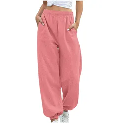 Pink Women'S Sweatpants Winter Warm Joggers Pants Workout High Waisted Wide Leg Trousers oversize Female Gym Fitness Pantalones