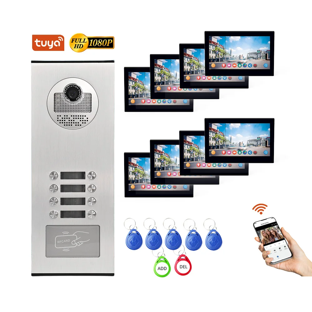 

Приложение Tuya 7-дюймовый IPS-экран 2MP 1080P Проводной IP WIFI Дверной звонок Видеодомофон Домофон Визуальный дверной просмотрщик